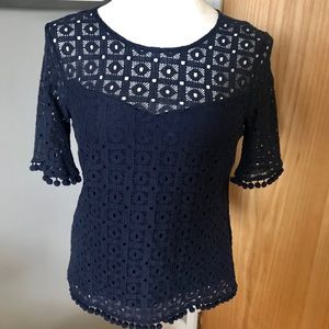 Banana Republic Navy Cotton Lace Blouse